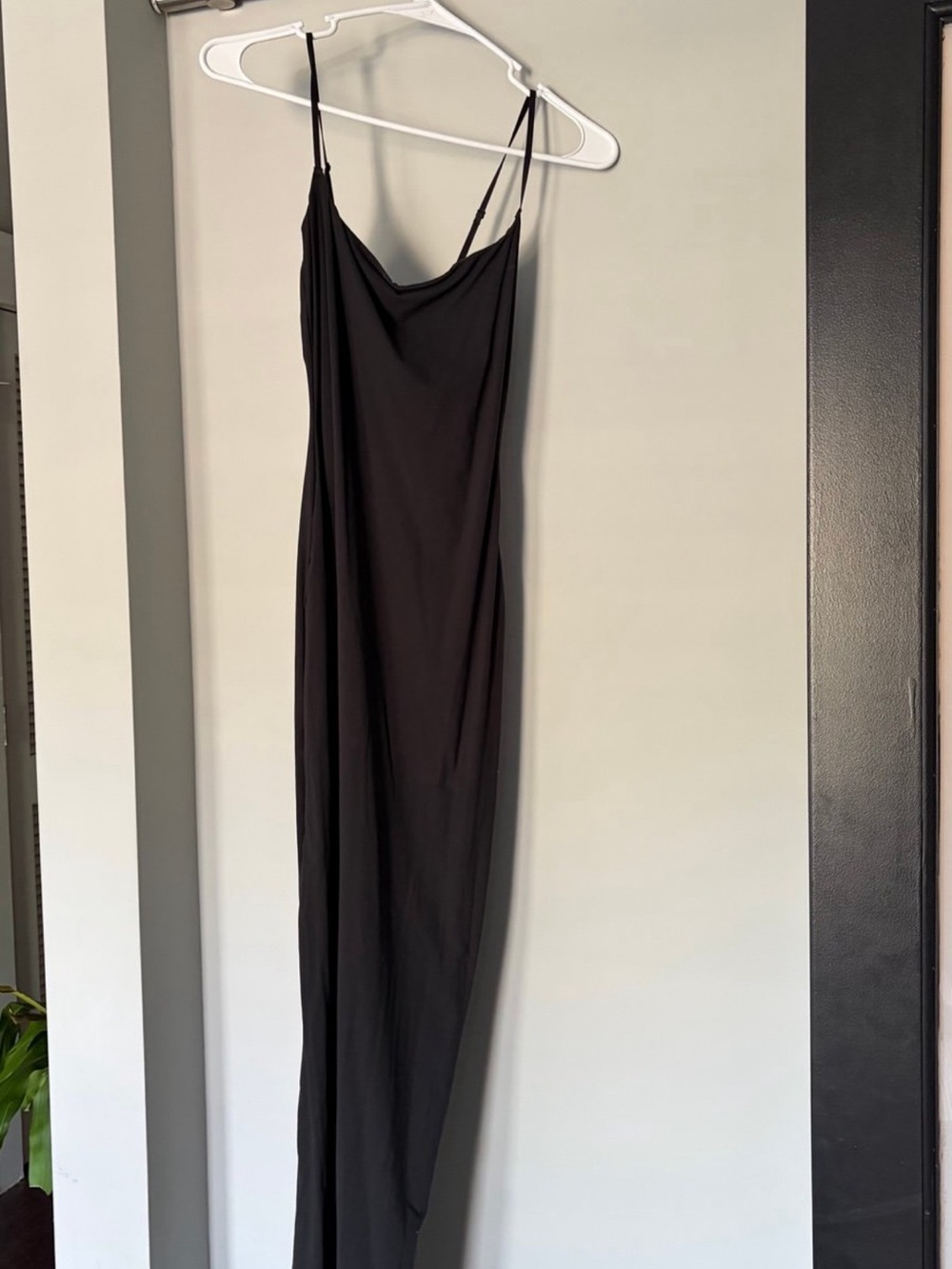 SKIMS Black Slip Maxi Dress with Spaghetti Straps